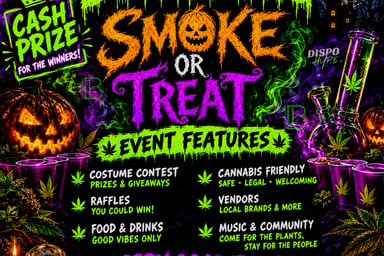 Dispohype Smoke or Treat Halloween event artwork with pumpkins and event features